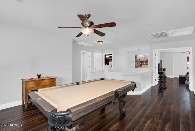 941 E Stirrup Ln, San Tan Valley, AZ 85143 - recreation room with dark wood-style flooring, pool table, a ceiling fan, and recessed lighting