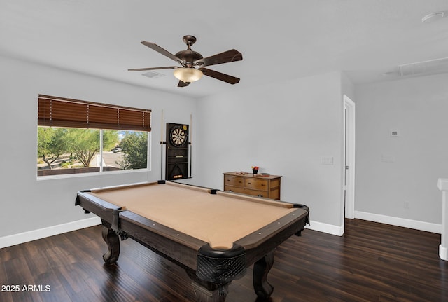 941 E Stirrup Ln, San Tan Valley, AZ 85143 - recreation room with ceiling fan, wood finished floors, and billiards table