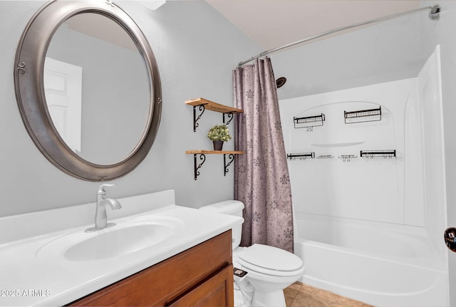 941 E Stirrup Ln, San Tan Valley, AZ 85143 - full bathroom featuring vanity, shower / tub combo with curtain, and tile patterned floors