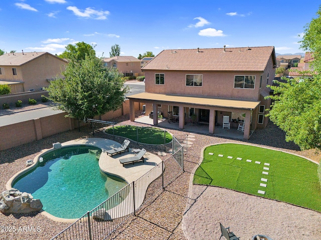941 E Stirrup Ln, San Tan Valley, AZ 85143 - view of pool with a patio area, a fenced backyard, and a residential view