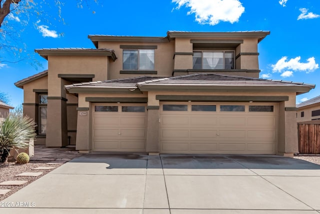 3259 W Morse Dr, Anthem, AZ 85086 - prairie-style house featuring a tiled roof, stucco siding, driveway, and a garage