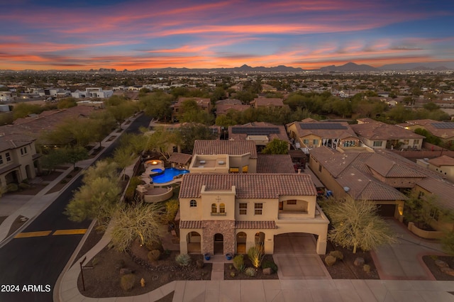 view of aerial view at dusk