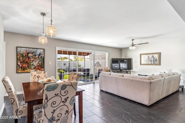 living room with ceiling fan