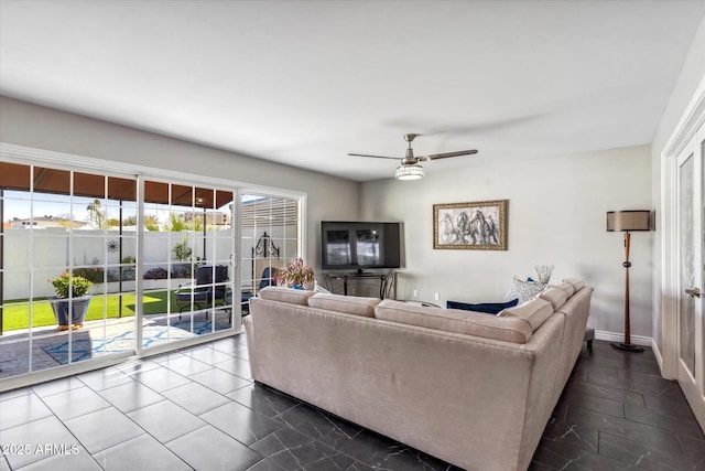 living room with ceiling fan