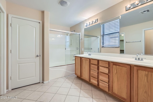 2862 E Megan St, Gilbert, AZ 85295 - full bath featuring double vanity, shower / bath combination with glass door, and tile patterned flooring