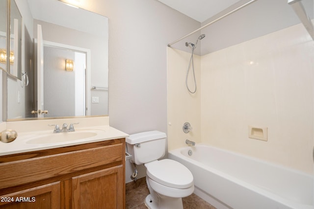 full bathroom with tile patterned flooring, vanity, shower / bathtub combination, and toilet