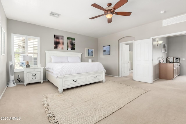 1429 E Lowell Ave, Gilbert, AZ 85295 - bedroom featuring light carpet, baseboards, and a ceiling fan