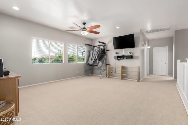 1429 E Lowell Ave, Gilbert, AZ 85295 - exercise room featuring carpet, ceiling fan, baseboards, and recessed lighting
