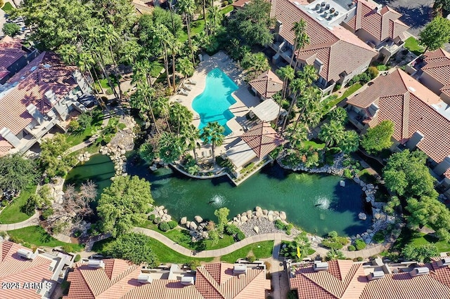 aerial view with a water view