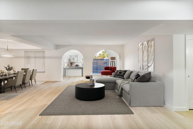 living room with light hardwood / wood-style flooring