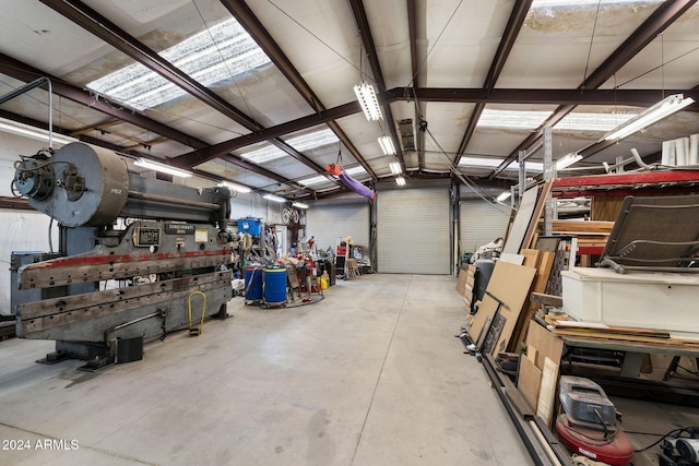 garage featuring a workshop area