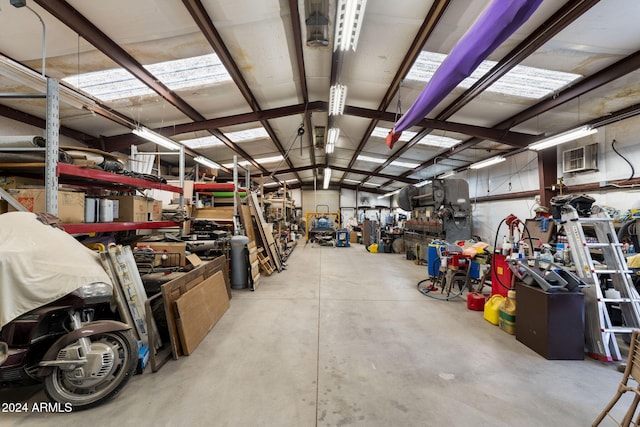 garage with a workshop area