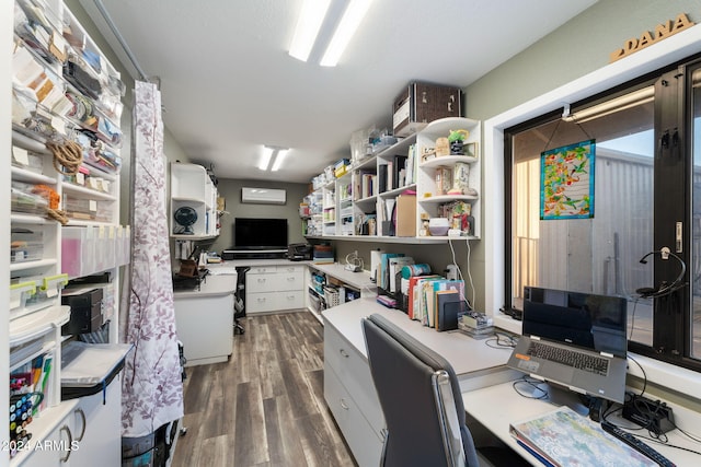 office with dark hardwood / wood-style flooring