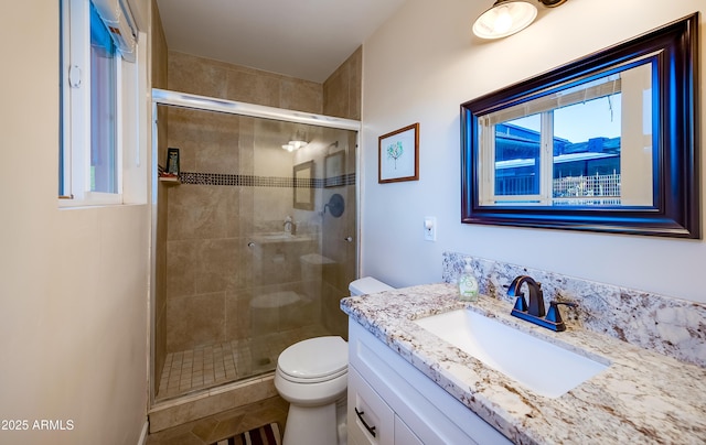 7226 E Virginia Ave, Scottsdale, AZ 85257 - full bath featuring vanity, a shower stall, and toilet