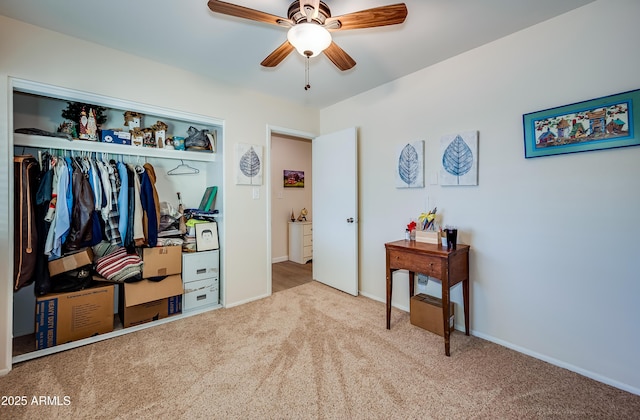 7226 E Virginia Ave, Scottsdale, AZ 85257 - carpeted bedroom featuring a closet, baseboards, and a ceiling fan