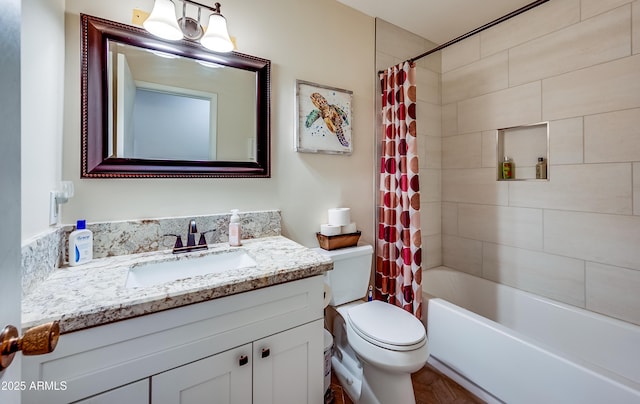 7226 E Virginia Ave, Scottsdale, AZ 85257 - full bath featuring vanity, shower / bath combination with curtain, and toilet