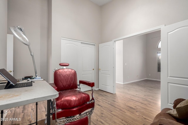1915 E Golden Ct, Chandler, AZ 85225 - sitting room featuring light wood finished floors, baseboards, and a towering ceiling