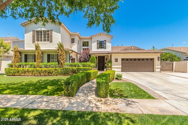 view of front of house featuring a garage and a front lawn