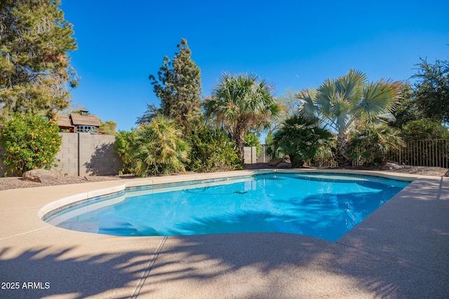 view of pool featuring a fenced backyard and a fenced in pool