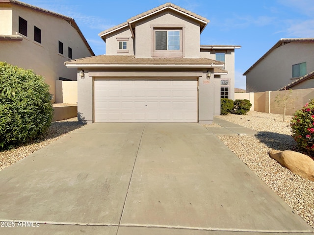 front facade with a garage