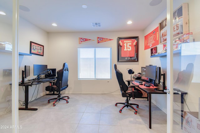 office with light tile patterned floors