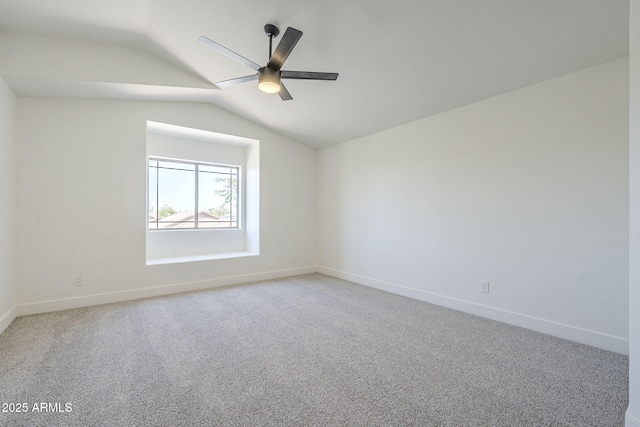 6731 W Northview Ave, Glendale, AZ 85303 - empty room featuring baseboards, vaulted ceiling, a ceiling fan, and light colored carpet