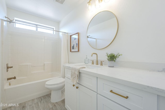 6731 W Northview Ave, Glendale, AZ 85303 - bathroom with visible vents, toilet, vanity, and shower / bath combination with curtain