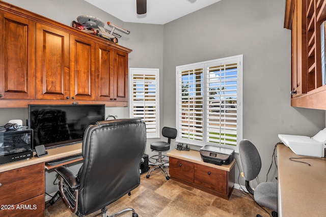 office space with a ceiling fan