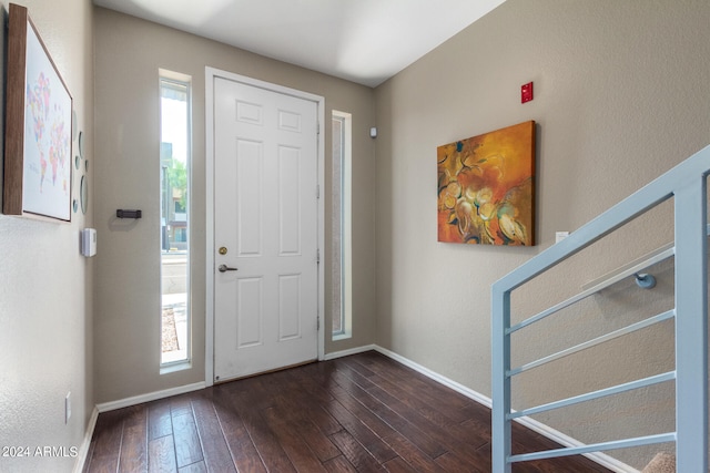 entrance foyer with a wealth of natural light and dark hardwood / wood-style floors