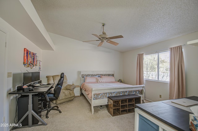 13842 S 40th St Unit 1004, Phoenix, AZ 85044 - bedroom with light colored carpet, ceiling fan, vaulted ceiling, and a textured ceiling