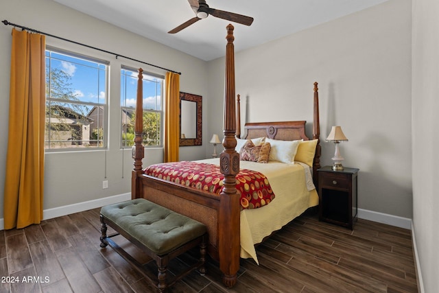 4240 Blacksmith Way, Wickenburg, AZ 85390 - bedroom with dark wood-style floors, baseboards, and ceiling fan