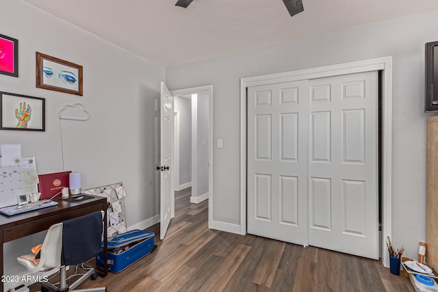 office with dark hardwood / wood-style flooring