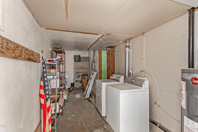 laundry room featuring electric water heater and washer and dryer