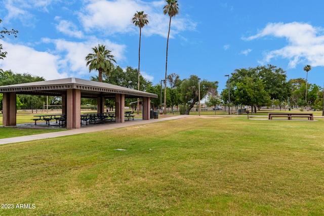 view of nearby features featuring a lawn and a gazebo