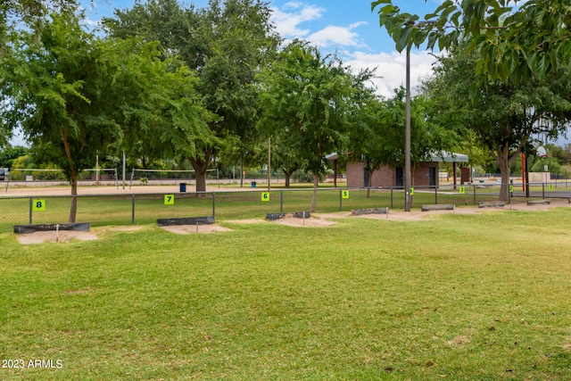 view of home's community with a yard