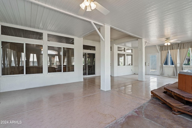 interior space featuring ceiling fan