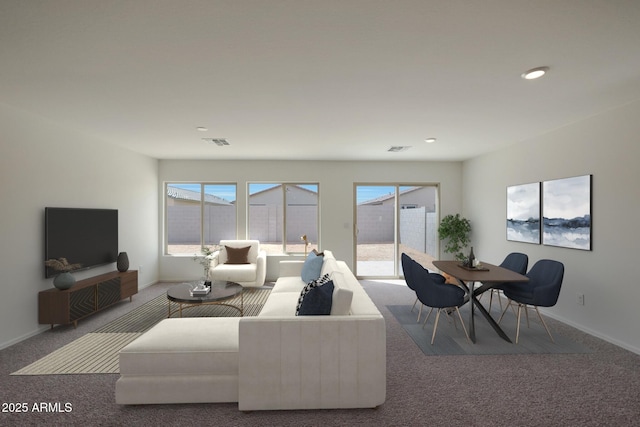 1431 W Tigua Way, Coolidge, AZ 85128 - living room with carpet flooring, plenty of natural light, and recessed lighting