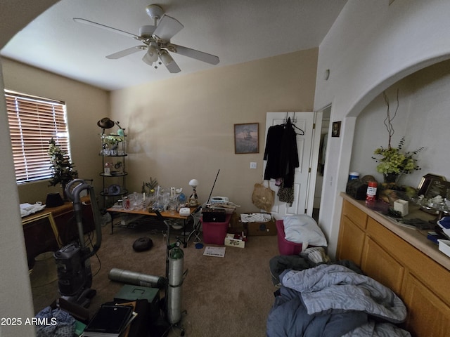 804 W Hess Ave, Coolidge, AZ 85128 - carpeted home office featuring ceiling fan and arched walkways