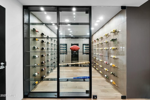 wine room with tile walls