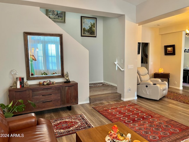 living room with hardwood / wood-style floors