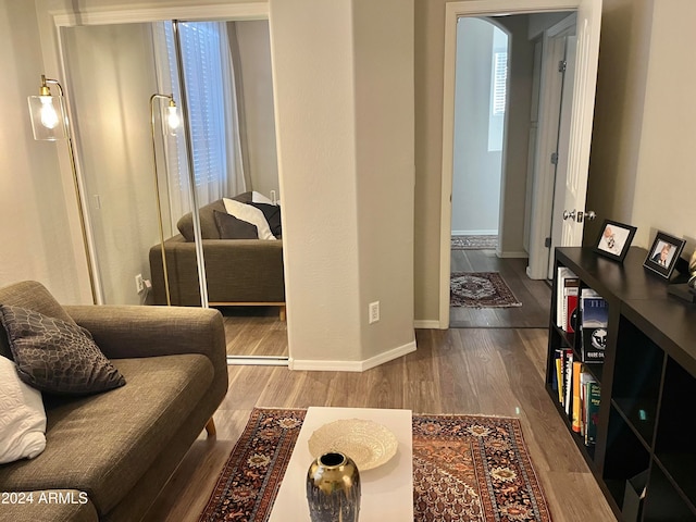 living room with hardwood / wood-style flooring