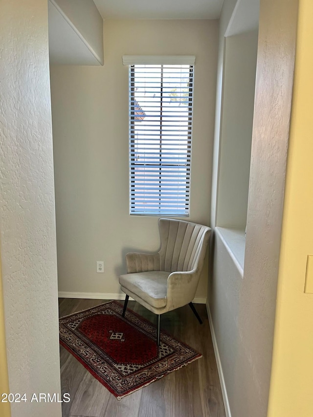 sitting room with hardwood / wood-style flooring