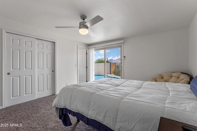 8425 E Hawthorne St, Tucson, AZ 85710 - carpeted bedroom featuring access to exterior, a ceiling fan, and a closet