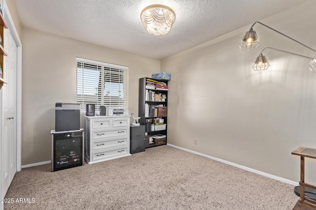 misc room with a textured ceiling and carpet floors