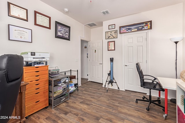 home office featuring dark hardwood / wood-style floors