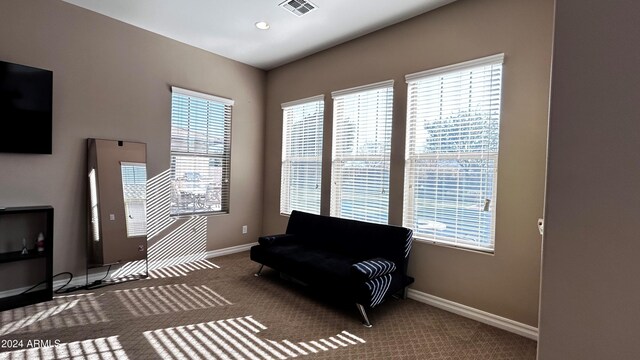 living area with carpet floors