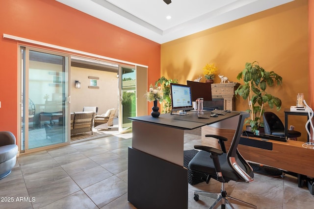 2285 E Mead Dr, Gilbert, AZ 85298 - tiled office space with ceiling fan and recessed lighting