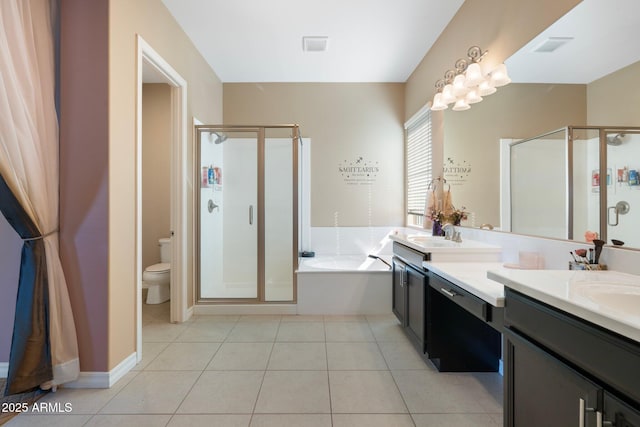 2285 E Mead Dr, Gilbert, AZ 85298 - full bathroom featuring a garden tub, a shower stall, double vanity, and tile patterned floors