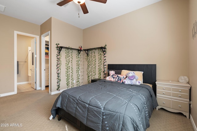 2285 E Mead Dr, Gilbert, AZ 85298 - carpeted bedroom with baseboards, a ceiling fan, and ensuite bathroom