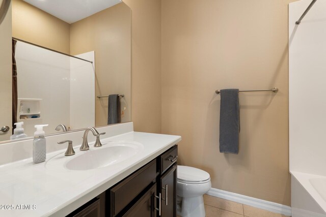 2285 E Mead Dr, Gilbert, AZ 85298 - bathroom featuring toilet, vanity, a bath, tile patterned flooring, and a shower